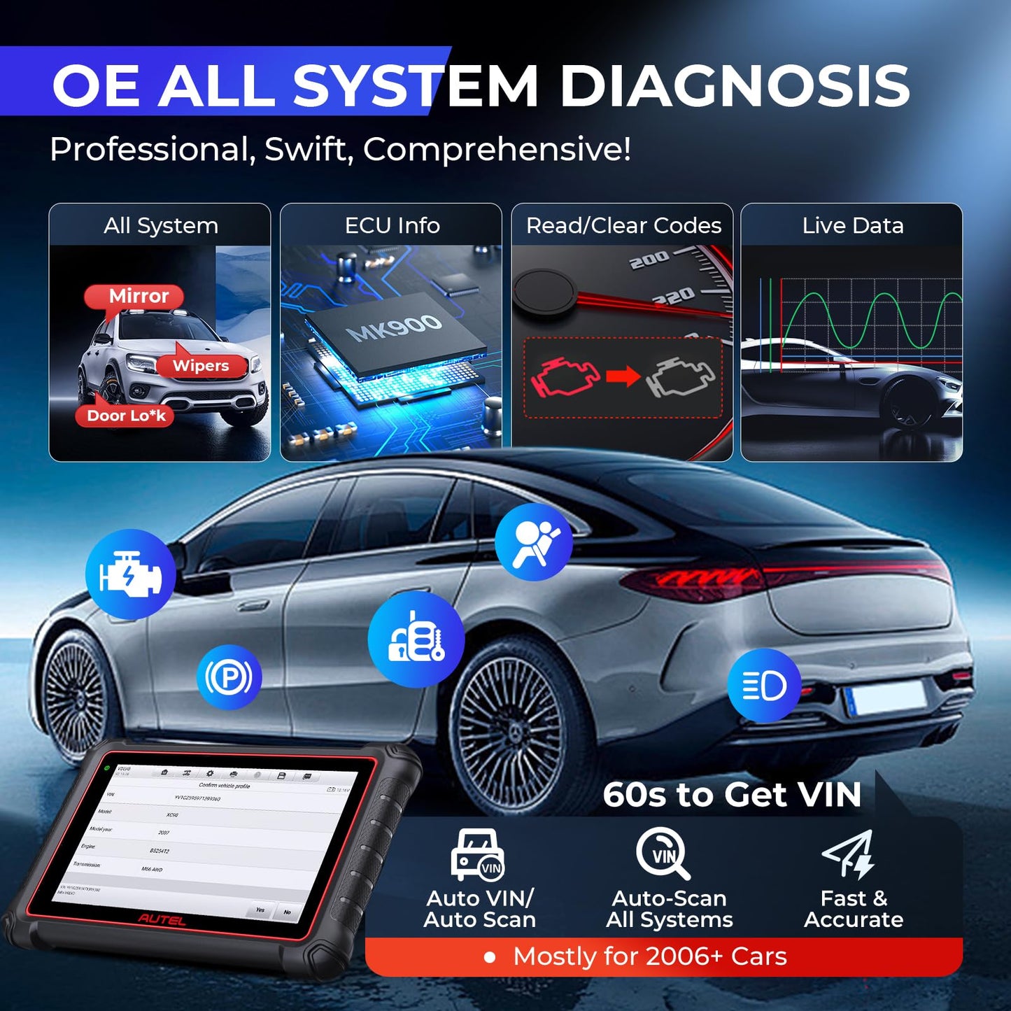 Autel MaxiCOM MK900 OBD2 Scanner | 2025 Bidirectional Tool