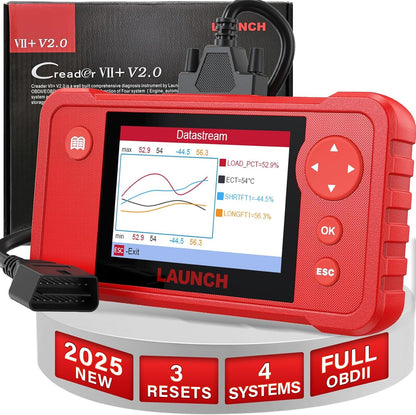 LAUNCH X431 Creader VII+ V2.0 2025 OBD2 Scanner with 3 Reset Functions