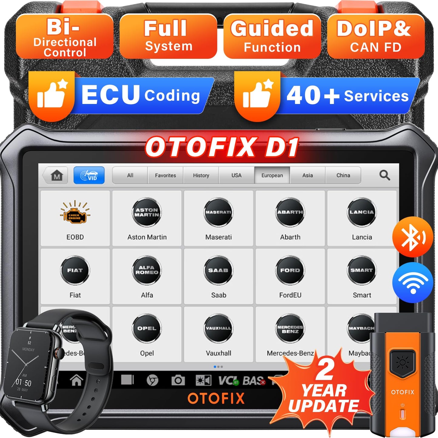 OTOFIX D1 Wireless OBD2 Scanner with Smartwatch – ECU Coding & 40+ Resets