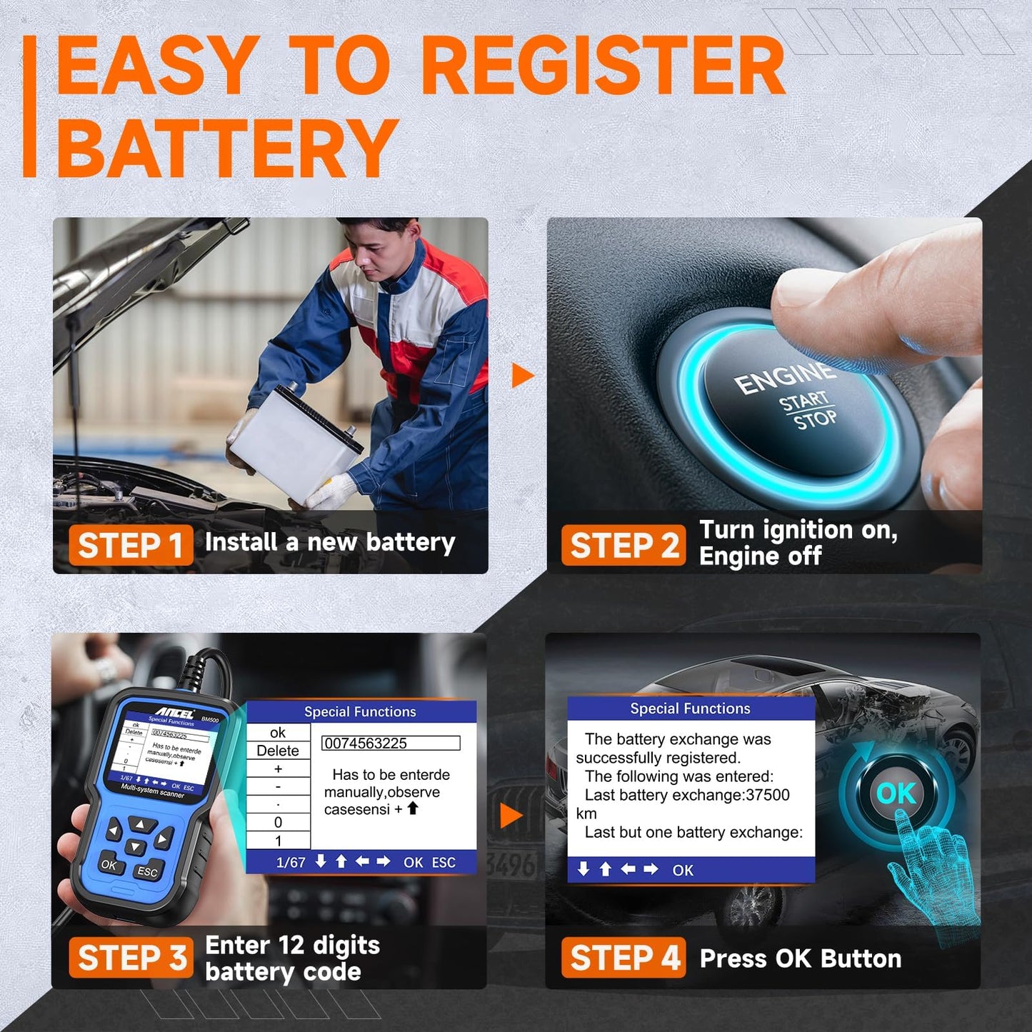Ancel BM500 BMW MINI OBD2 Scanner with Battery Registration & Full System Diagnosis