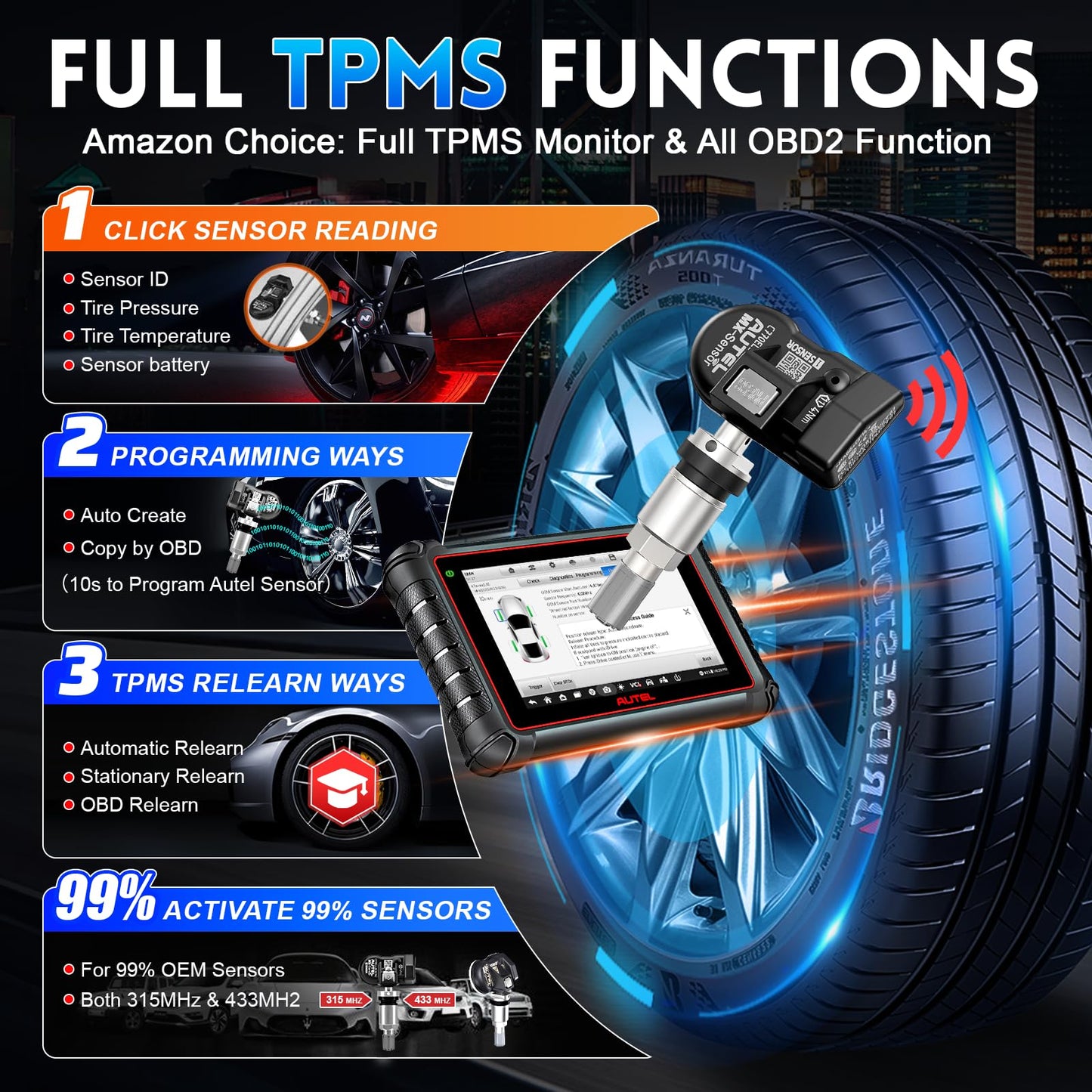 Autel MaxiCOM MK900-TS Scanner with TPMS Kit | 2024 Bidirectional Tool