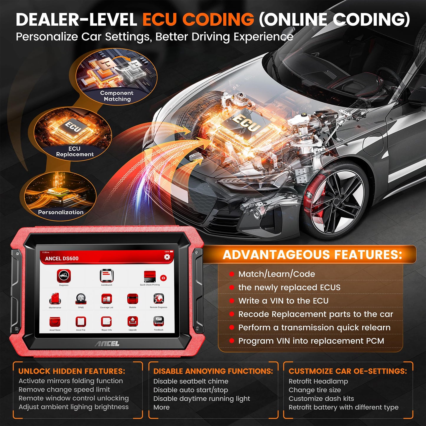 ANCEL DS600 Elite OBD2 Scanner – 2025 Full System Diagnostic Tool