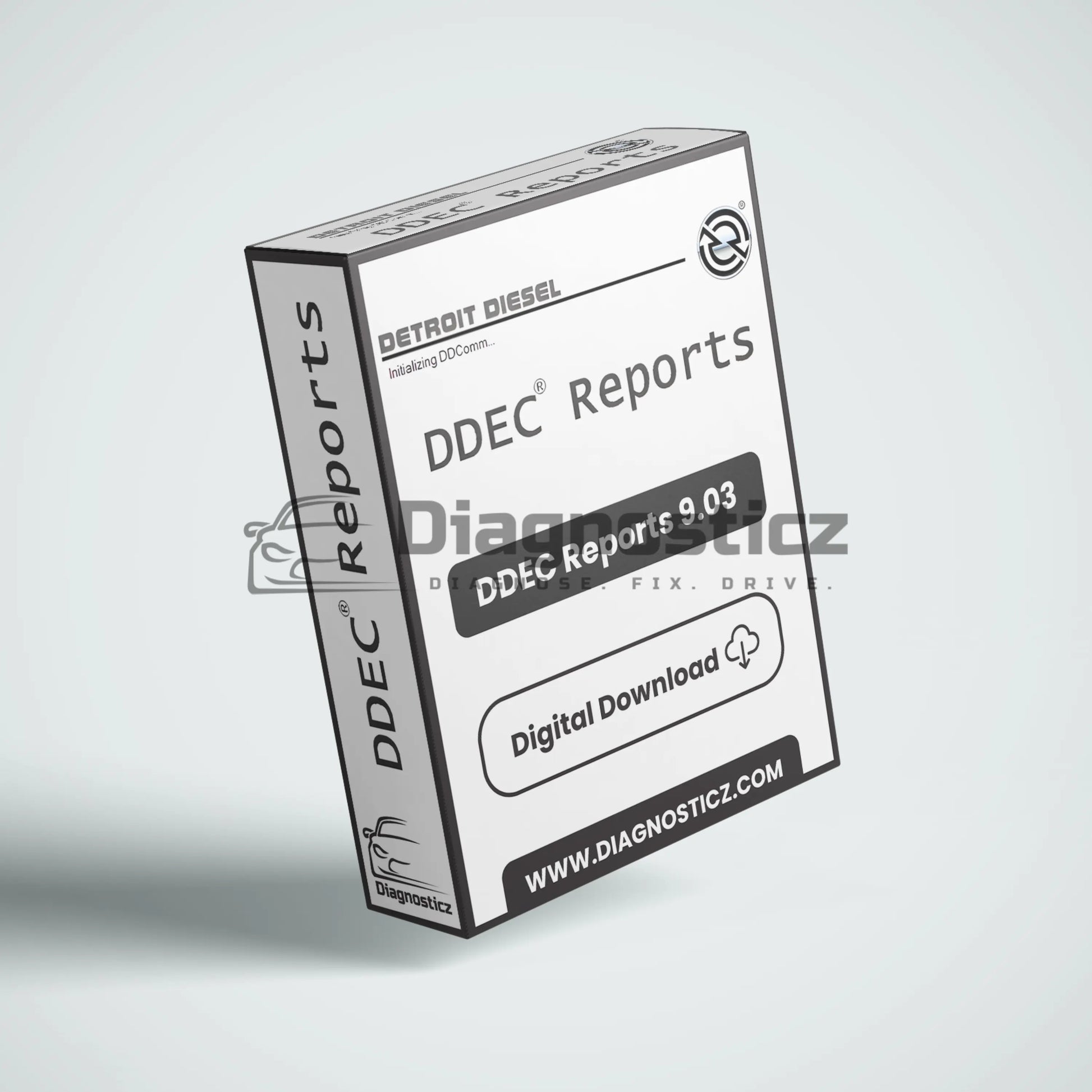 DDEC Reports 9.03 full software package for Detroit Diesel engine performance reporting, trip data analysis, and fleet management insights.